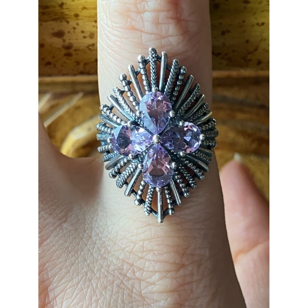 Rose De France Amethyst Sterling Silver Cocktail Ring Size 8